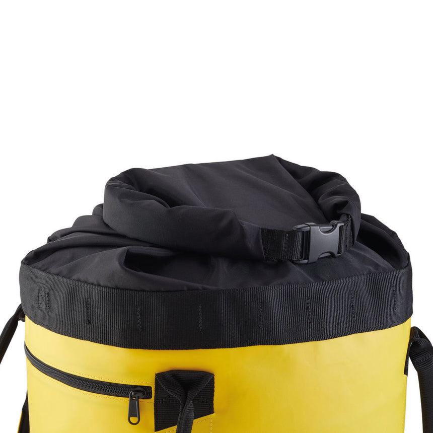 Top of the Yellow Petzl Bucket 45 Litre rope bag