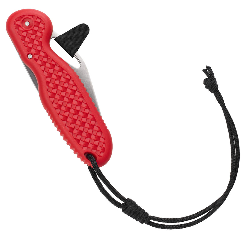 Palm Folding Knife in Red showing blade folded