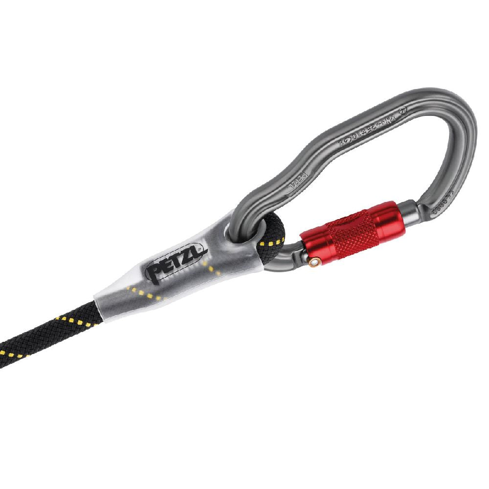 Petzl Progress Adjust-Y Double adjustable progression lanyard the plastic sheath on the fixed arm holds the carabiner in position, facilitating clipping.