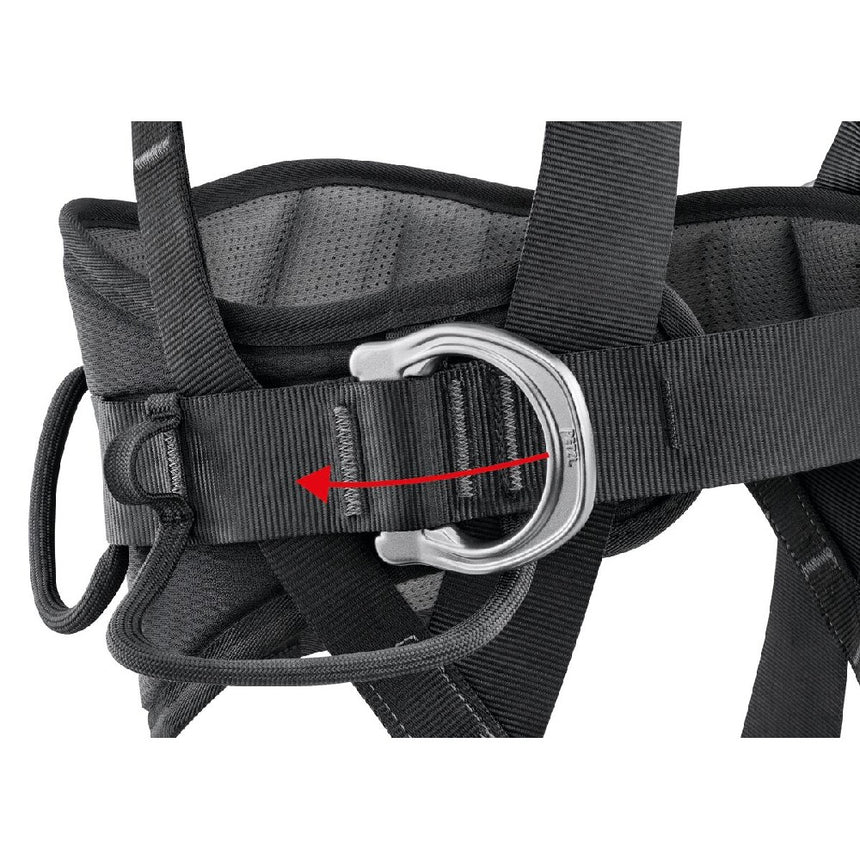Two side attachment points on the waistbelt can be folded down to prevent them from snagging accidentally when not in use.
