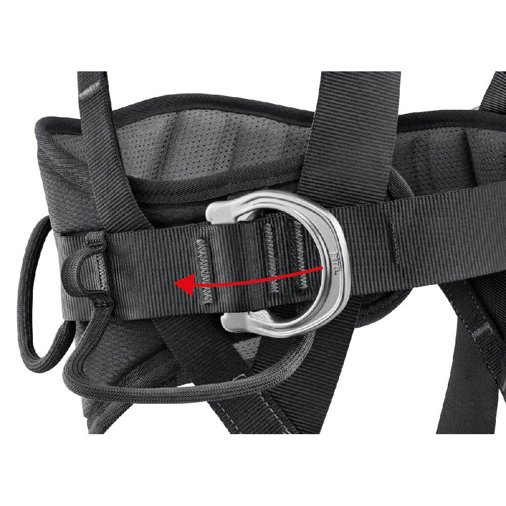 Two side attachment points on the waistbelt can be folded down to prevent them from snagging accidentally when not in use.