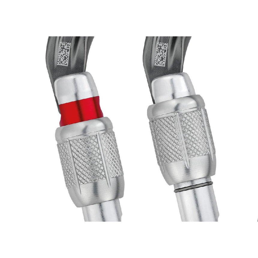 Petzl William Carabiner to facilitate equipment checks, SCREW-LOCK manual locking carabiners have a red band that is visible only when the carabiner is not locked.