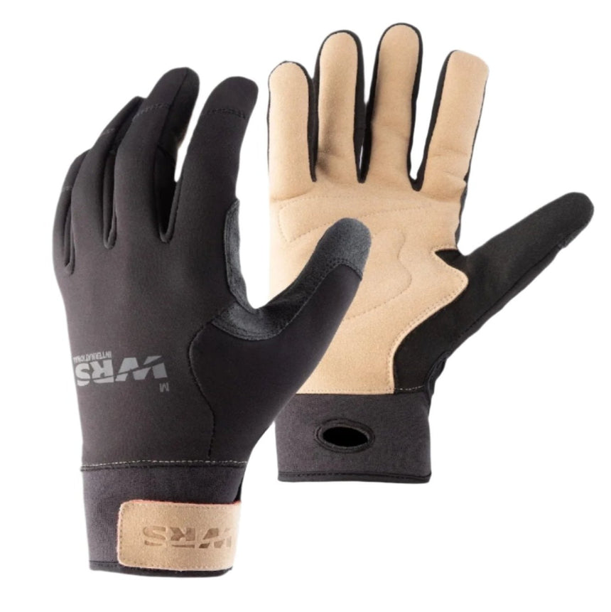 a pair of WRS WRS Aquarope Gloves in black neoprene and tan suede