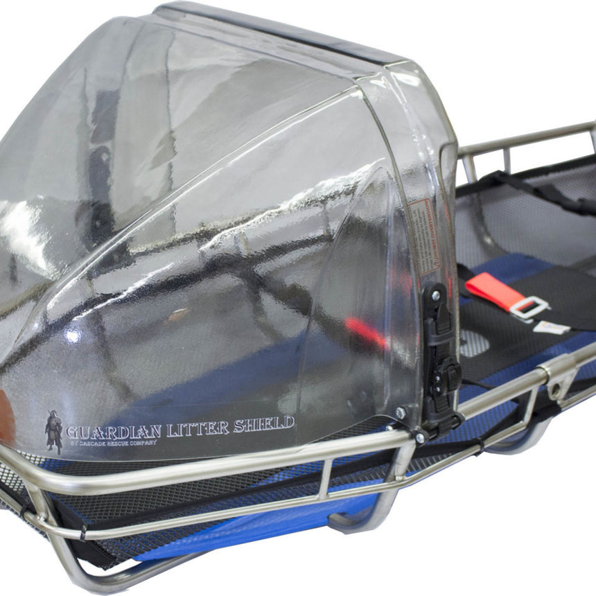 Cascade Rescue Guardian Litter Shield Close up attached to a rescue litter