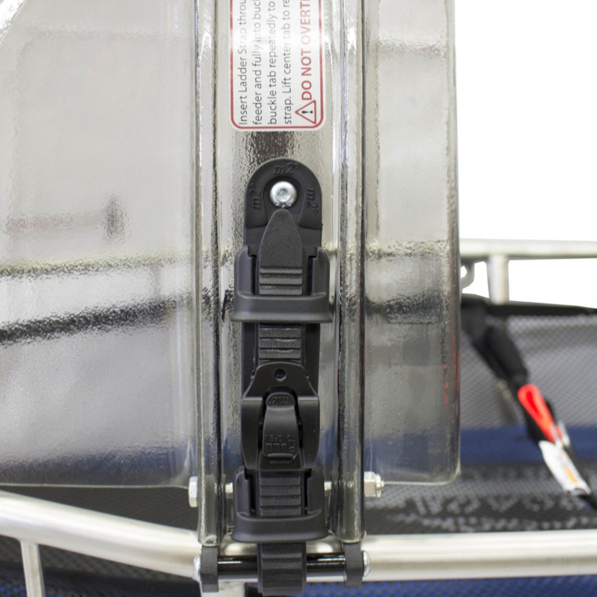 Cascade Rescue Guardian Litter Shield Close up attached to a rescue litter showing a close up of the side ratchet