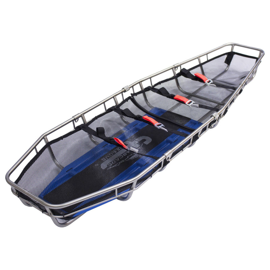 Top view of the tapered Cascade Rescue professional series litter at a 45 degree angle