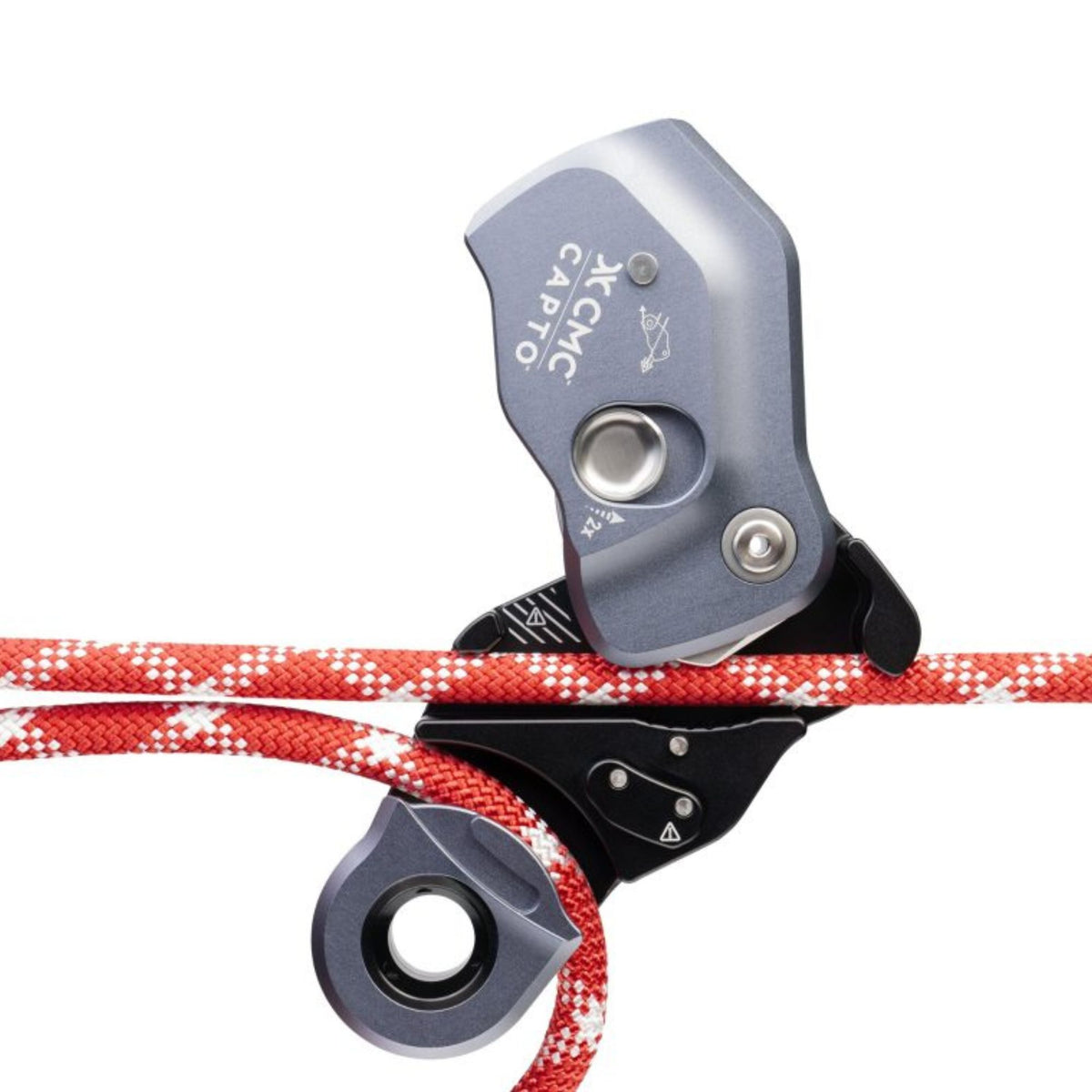 Capto Grey 11mm combined Rope Grab, Pulley and Becket for Hauling and Rescue in action on a red rope