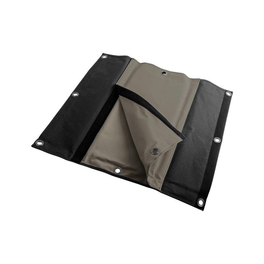 Close-up of the DMM ProPad+ showing its thick natural fibre matting and replaceable wear pad for robust rope protection