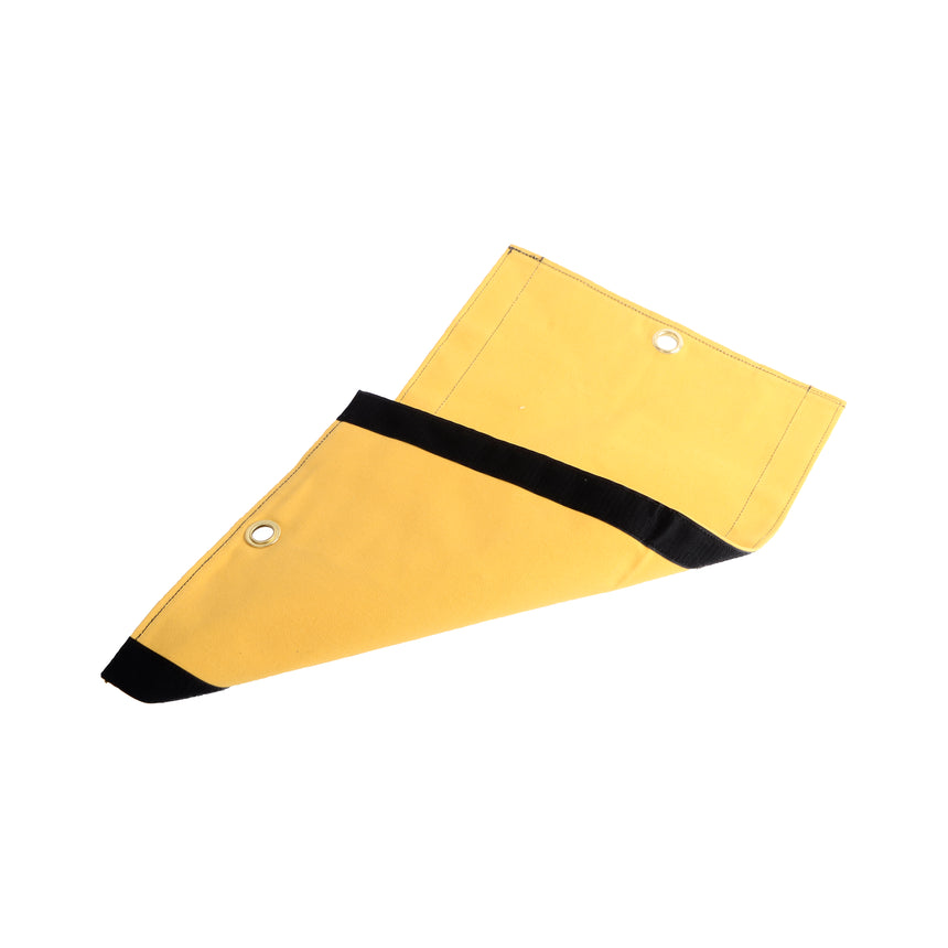 Yellow section of the DMM ProPad+ rope protector, highlighting its thick, durable material with reinforced edges and grommets for secure attachment
