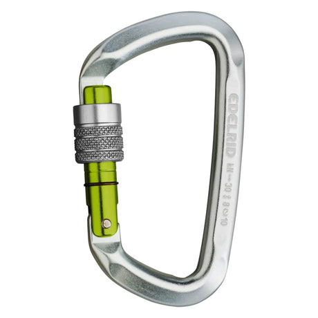 Edelrid D Classic 3000 Screwgate Carabiner in Sliver and Neon Green