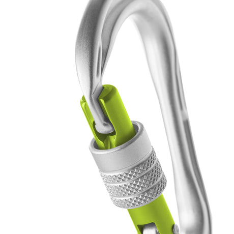 Edelrid HMS Strike Screwgate 2 Carabiner angle view close up of locking mechanism