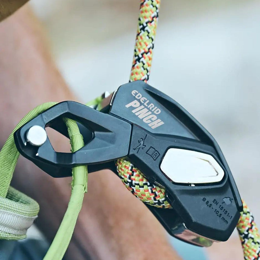 Edelrid Pionch Belay System in use closeup