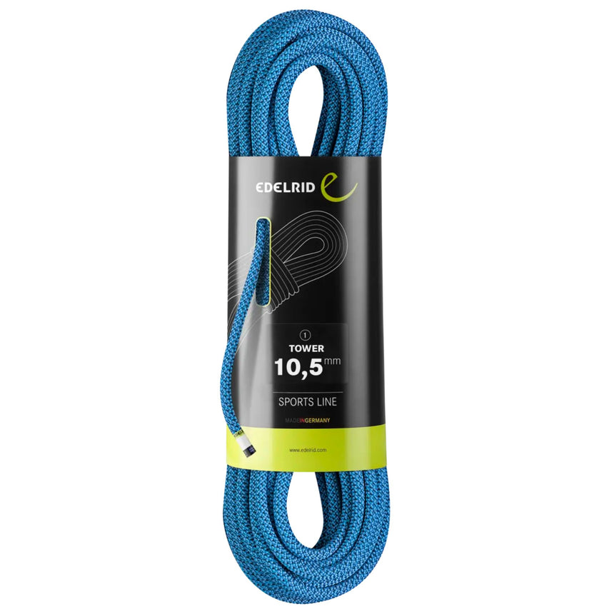 Edelrid Tower 10.5mm Blue Sports Line Dynamic Rope in packaging