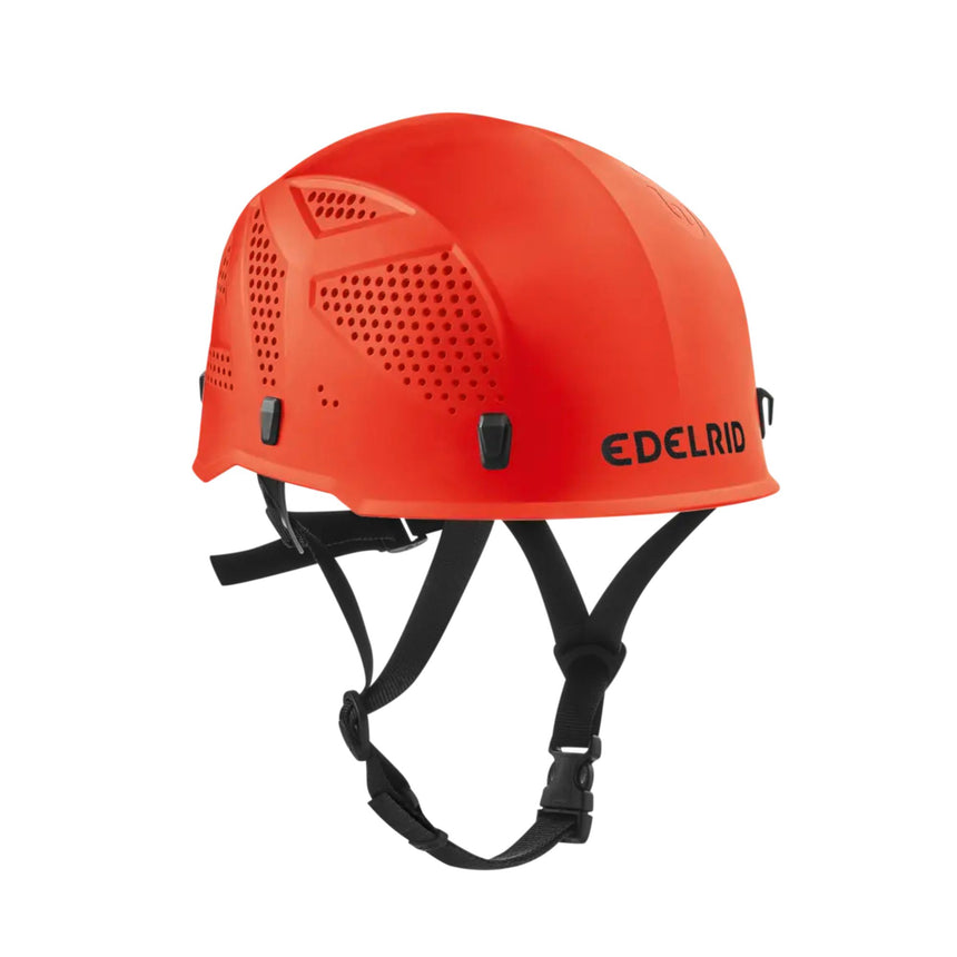 Red Edelrid Ultralight Junior Helmet designed specifically for young climbers
