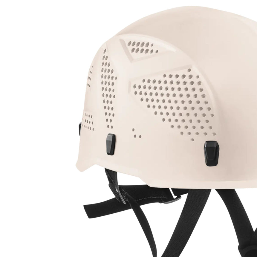 White Edelrid Ultralight Junior Helmet showing Various vents for continuous air exchange