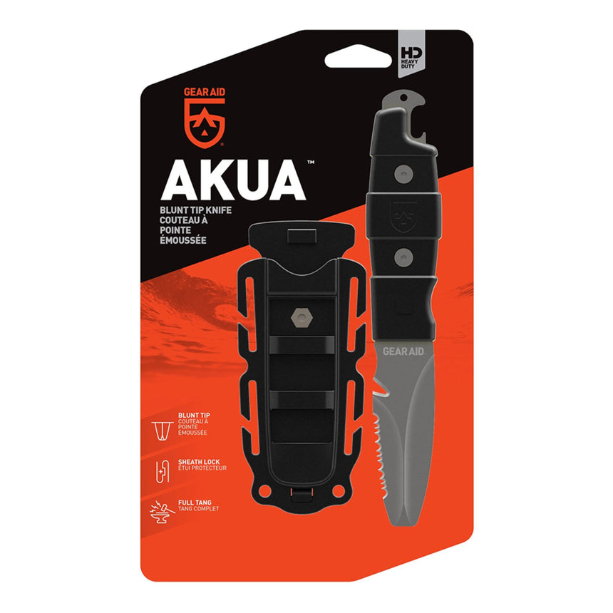 Gear Aid Akua River Knife with Black Handle in Retail Packaging with Euro hook