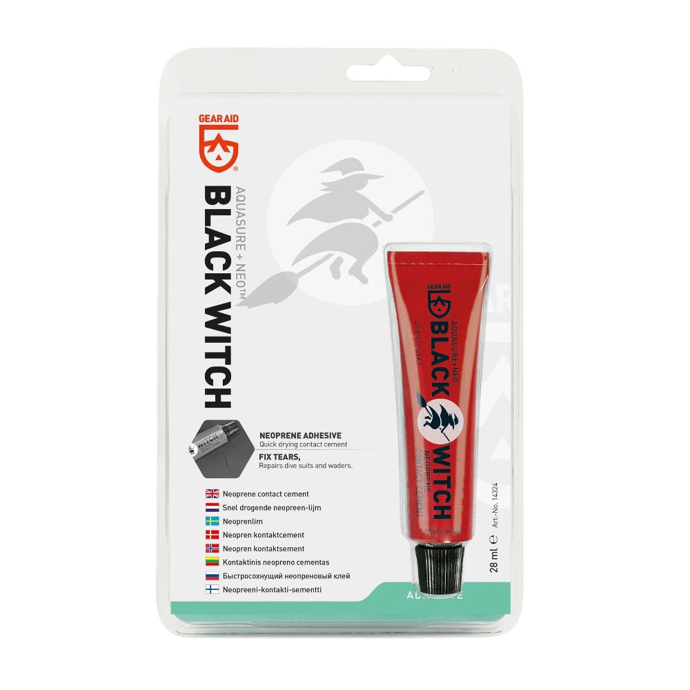 GearAid Black Witch Aquasure Neoprene Adhesive 28ml in Euro Hook Packaging