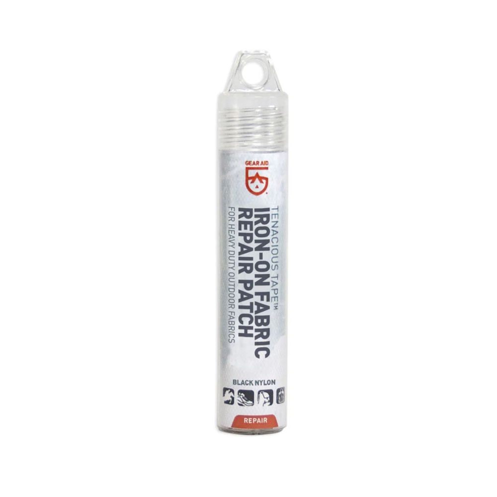 Gear Aid Tenacious Tape Iron on black nylon fabric Repair Patches packed in a tube with a hanging hook for retail
