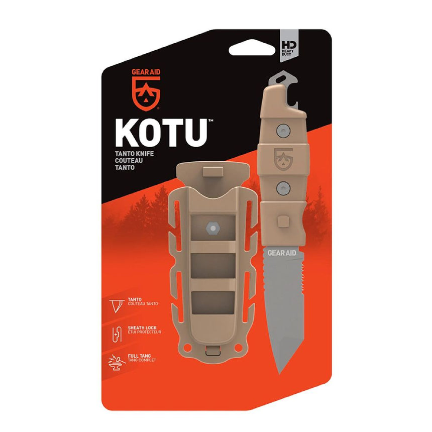 Gear Aid Kotu Tanto Knife with Coyote Handle in Retail Packaging with Euro hook