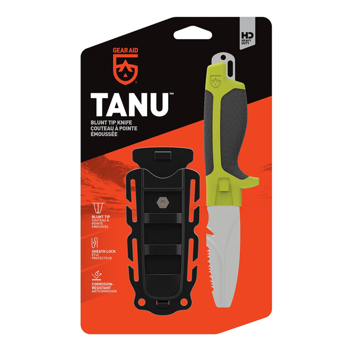 Gear Aid Tanui Knife with Green Handle in Euro Hook Retail Packaging