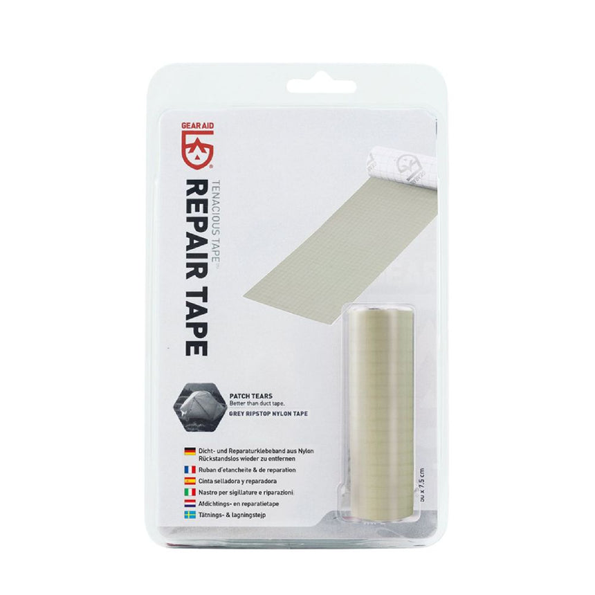 Gear Aid Tenacious Tape Grey (off-white) Rip Stop Nylon Repair Tape in Clambshell Packaging with Euro Hook - 50 x 7.5cm