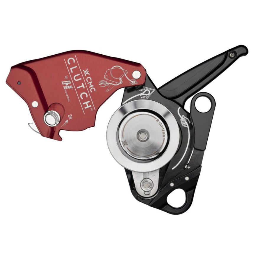 13mm Red Harken CMC Clutch Descender open and ready to install a rope