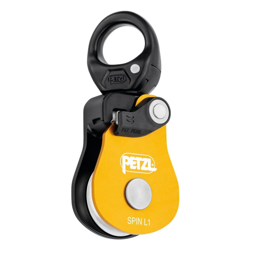 Yellow Petzl Spin L1 Pulley - Very high efficiency single pulley with swivel