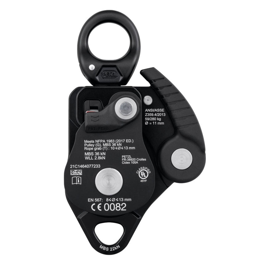 Back of Petzl Twin Release double progress capture pulley for haul systems