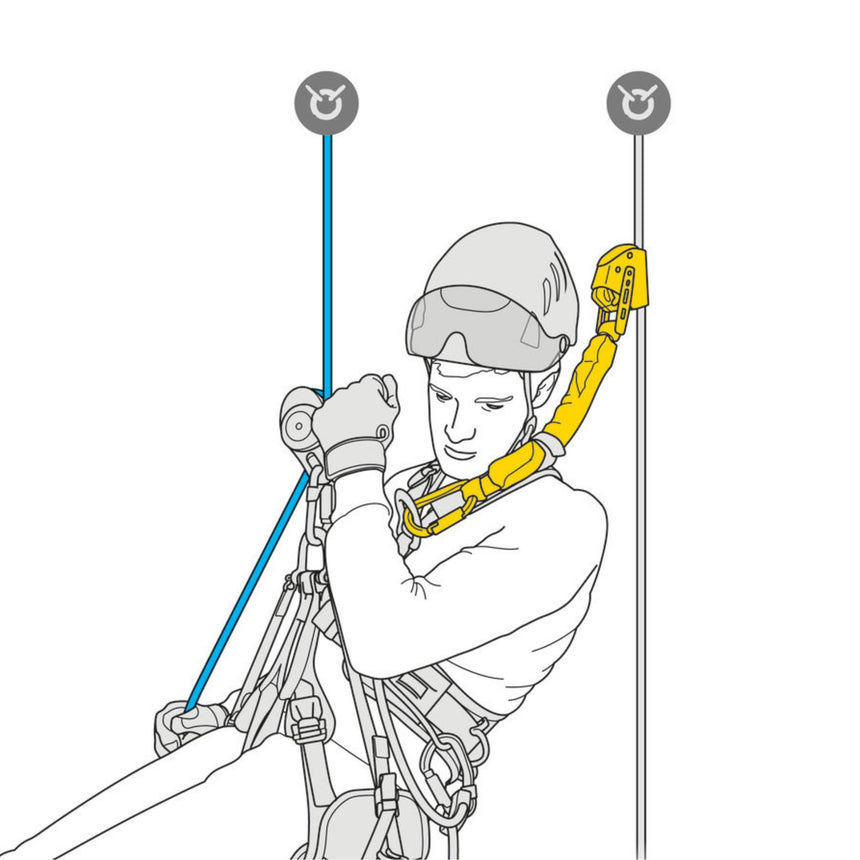 Illustration keeping the rope at a distance.
The Petzl ASAP’SORBER allows the rope to be kept at a distance, to protect it during certain work phases.
