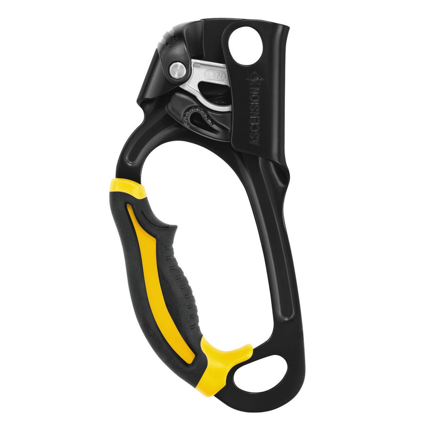 Petzl ASCENSION Left Handled rope clamp for rope ascents in Black and Yellow