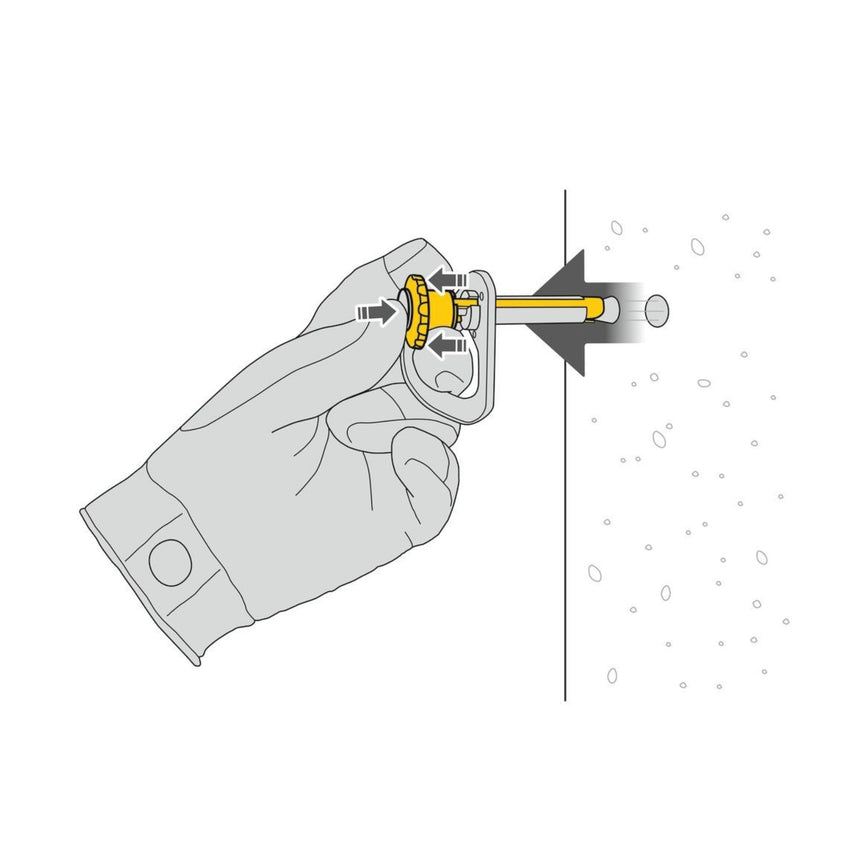 Illustration of Petzl Coeur Pulse 12mm Removable Anchor with locking function. The anchor can be installed and
removed for reuse very simply
and rapidly, without tools.