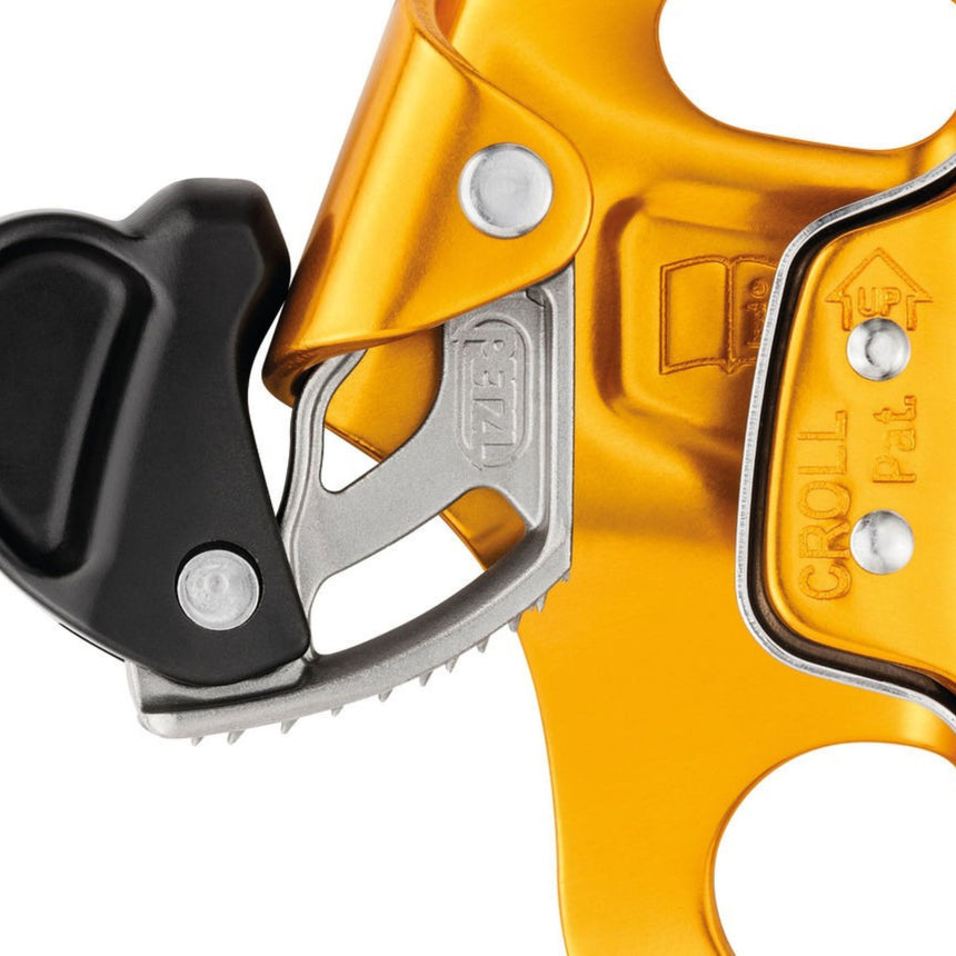 Petzl Croll S Ascender catch is opened by pinching for simple, quick manipulation.