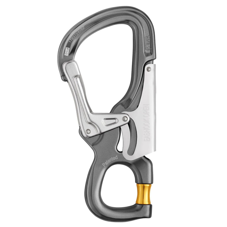 Petzl Grey Eashook Open Carabiner with gated connection point for double lanyard and work positioning lanyard