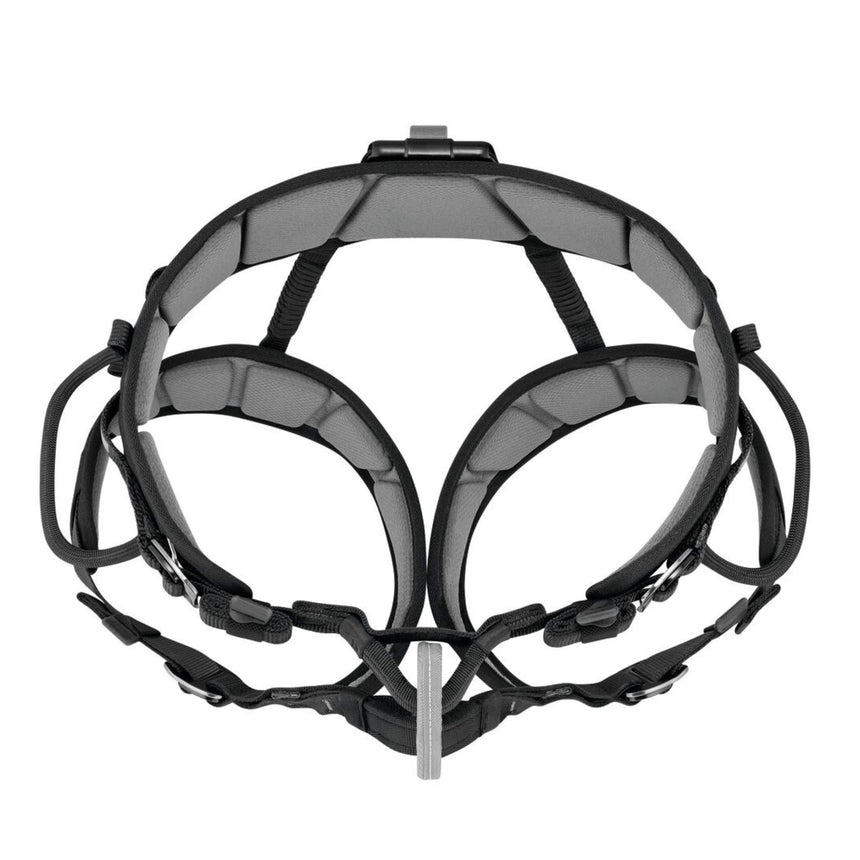 Top view of Flacon Mountain Rescue Harness showing the semi-rigid, slim waist-belt and leg loops with 3D foam padding provides an optimal weight-to-comfort ratio. The slim width of the waist-belt at the hip provides greater comfort.