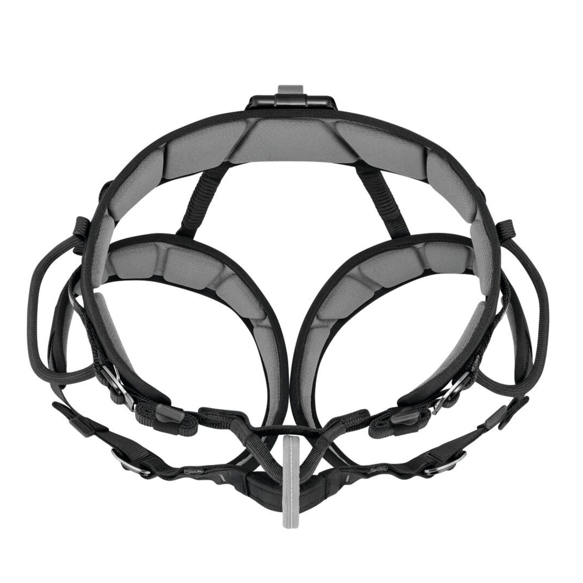 Top view of Flacon Mountain Rescue Harness showing the semi-rigid, slim waist-belt and leg loops with 3D foam padding provides an optimal weight-to-comfort ratio. The slim width of the waist-belt at the hip provides greater comfort.