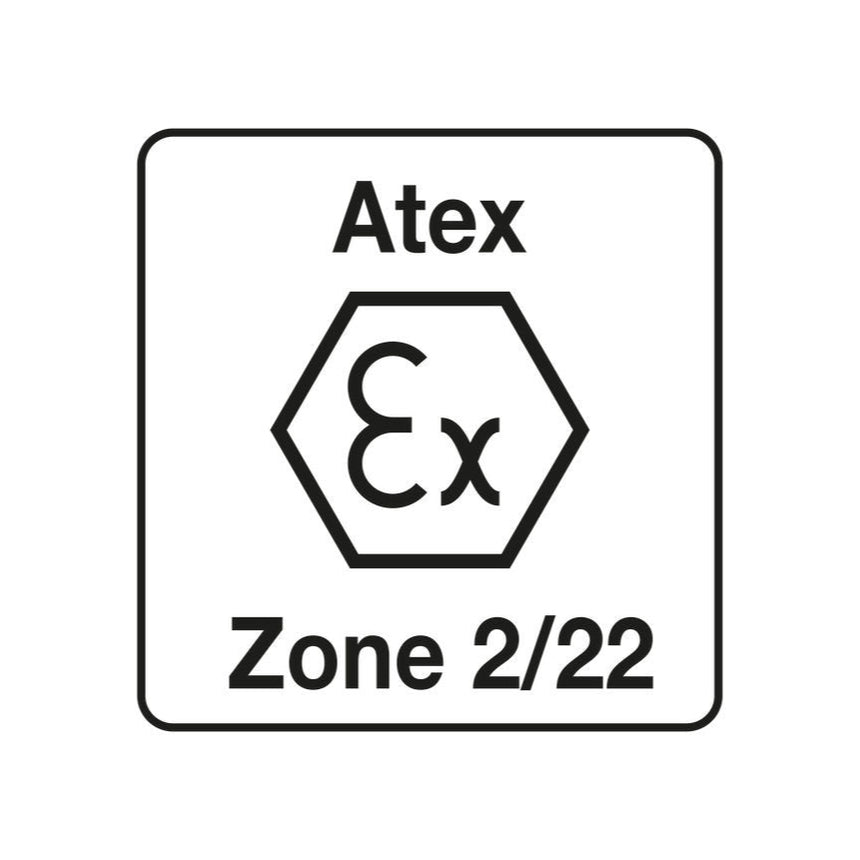 Petzl Head Torch Light Feature Illustration Icon for Headlamp meeting ATEX zone 2/22 (II 3 GD Ex ic IIB T4 Gc IIIC T135° C Dc) certification requirements for work in
explosive environments.