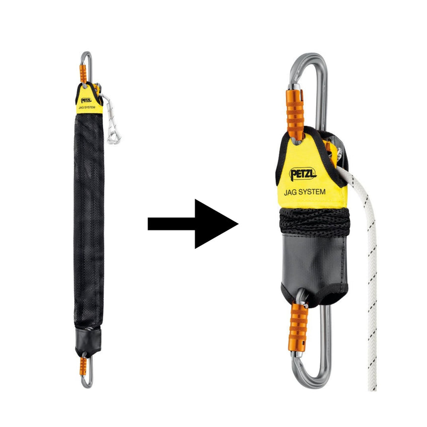 Hauling with the JAG SYSTEM haul kit, whose 4:1 mechanical advantage and excellent sheave efficiency allow the user
effort to be divided by four when raising a victim in order to release him.