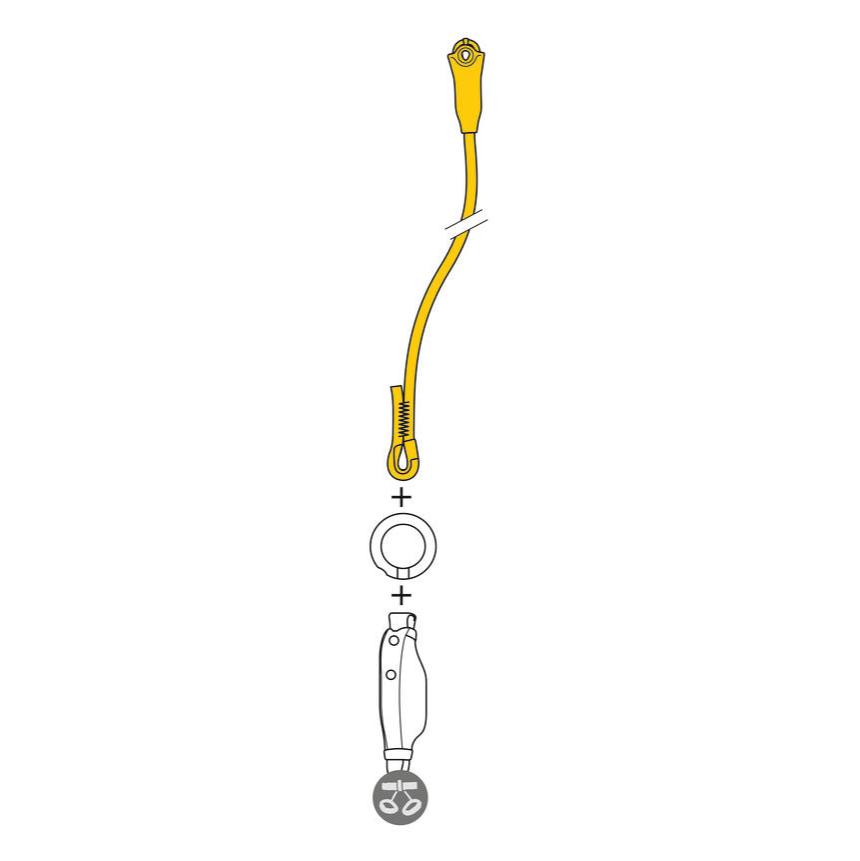 Petzl Jane I Dynamic Rope Lanyard can be combined with an ABSORBICA energy absorber to make a single energy-absorbing lanyard with a maximum length of two meters.