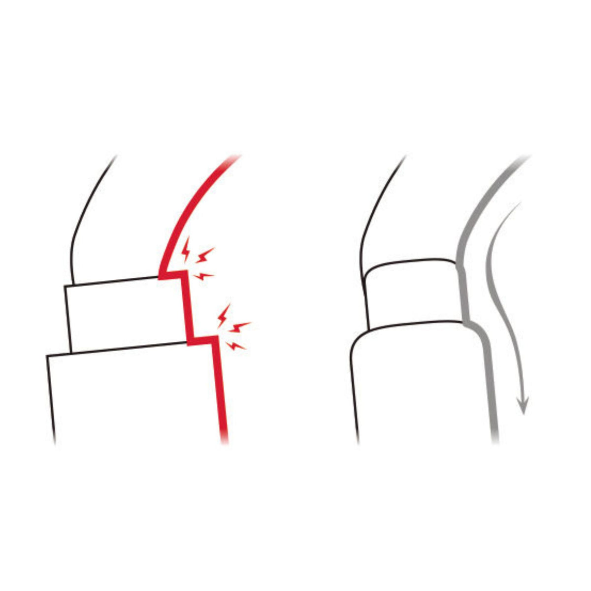 Illustration showing fluid interior design of Petzl OK carabiners which limits the risk of having a catch point and facilitates rotation of the carabiner.