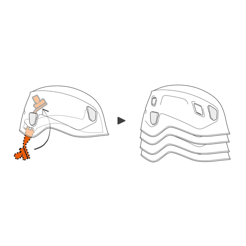 Illustration showing how the headband folds away for protection during transport or storage.
