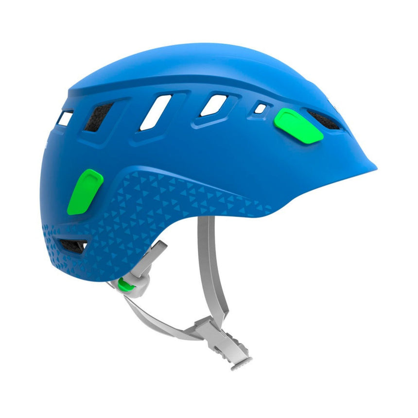 Petzl Picchu Children's Helmet head-covering design for enhanced protection against lateral, frontal and rear impact.