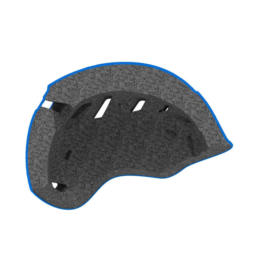 Cross section of Petzl Picchu Children's Helmet showing hard ABS outer shell which is impact and scratch-resistant for optimal durability.