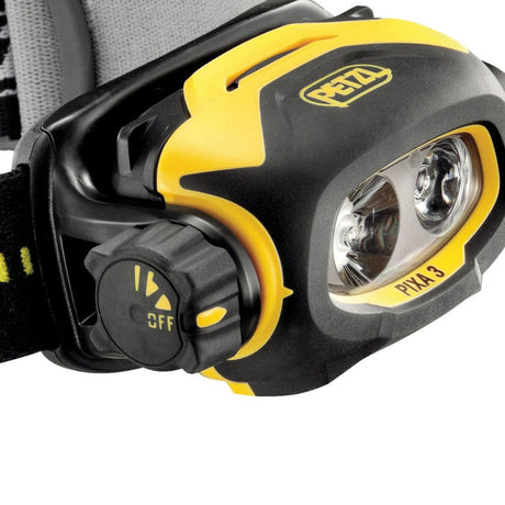 Petzl Pixa 3 Head Torch Light close up of Dial Knob which can be handled with
gloves to facilitate use of the
head torch light under any conditions.