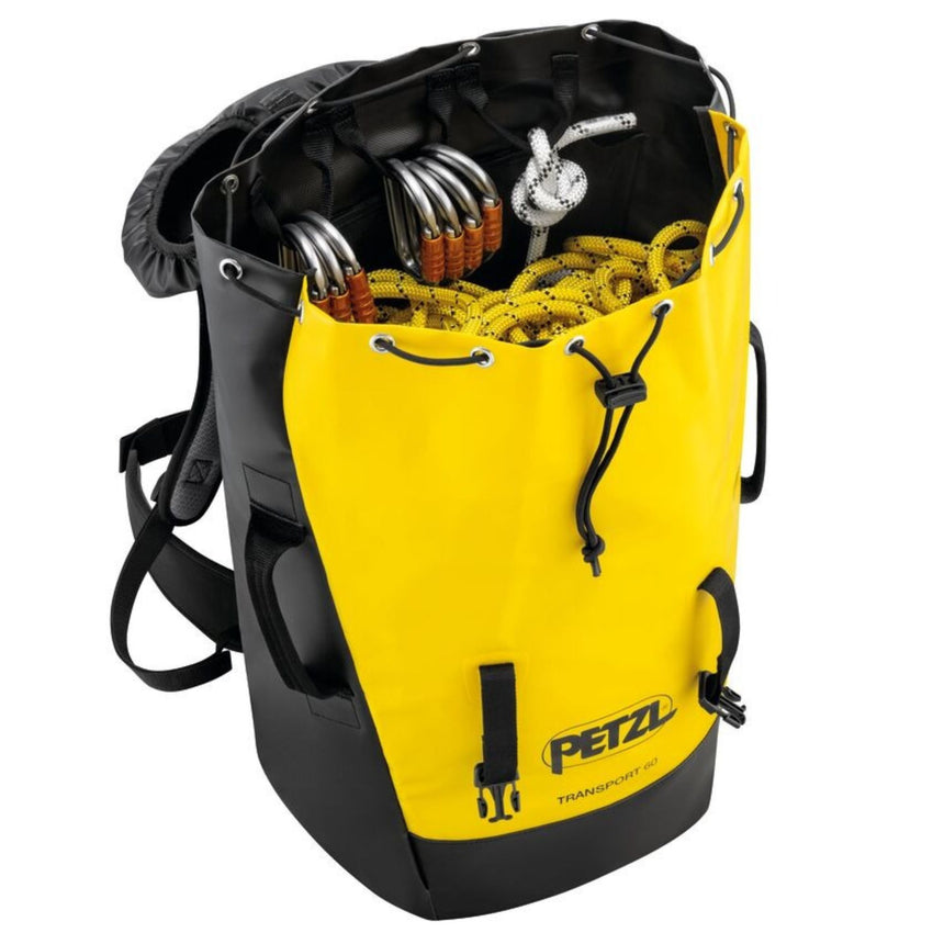 Petzl Transport 60L Bag is designed to
stay upright. As shown the user can
easily access their equipment, even when the pack is sitting open on the ground
