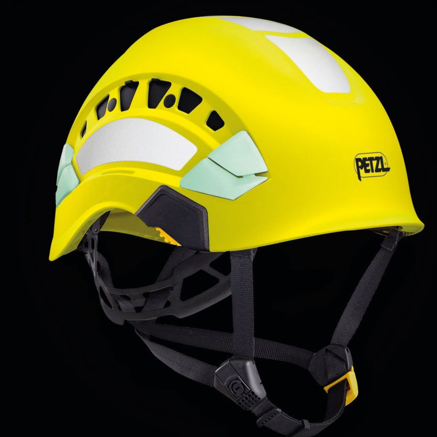 Petzl Vertex Vent Hi Viz Helmet fluorescent outer shell with phosphorescent clips and reflective bands, for optimal visibility of the worker, day or night
