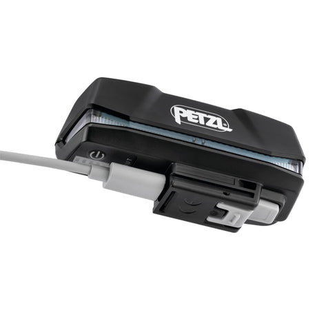 Petzl Xena Head Torch light Battery showing it is rechargeable via USB-C, and there is a battery charge indicator.