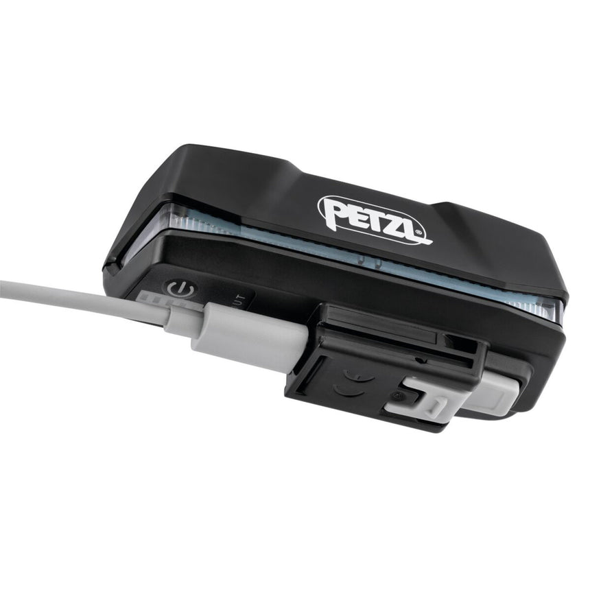Petzl Xena Head Torch light Battery showing it is rechargeable via USB-C, and there is a battery charge indicator.