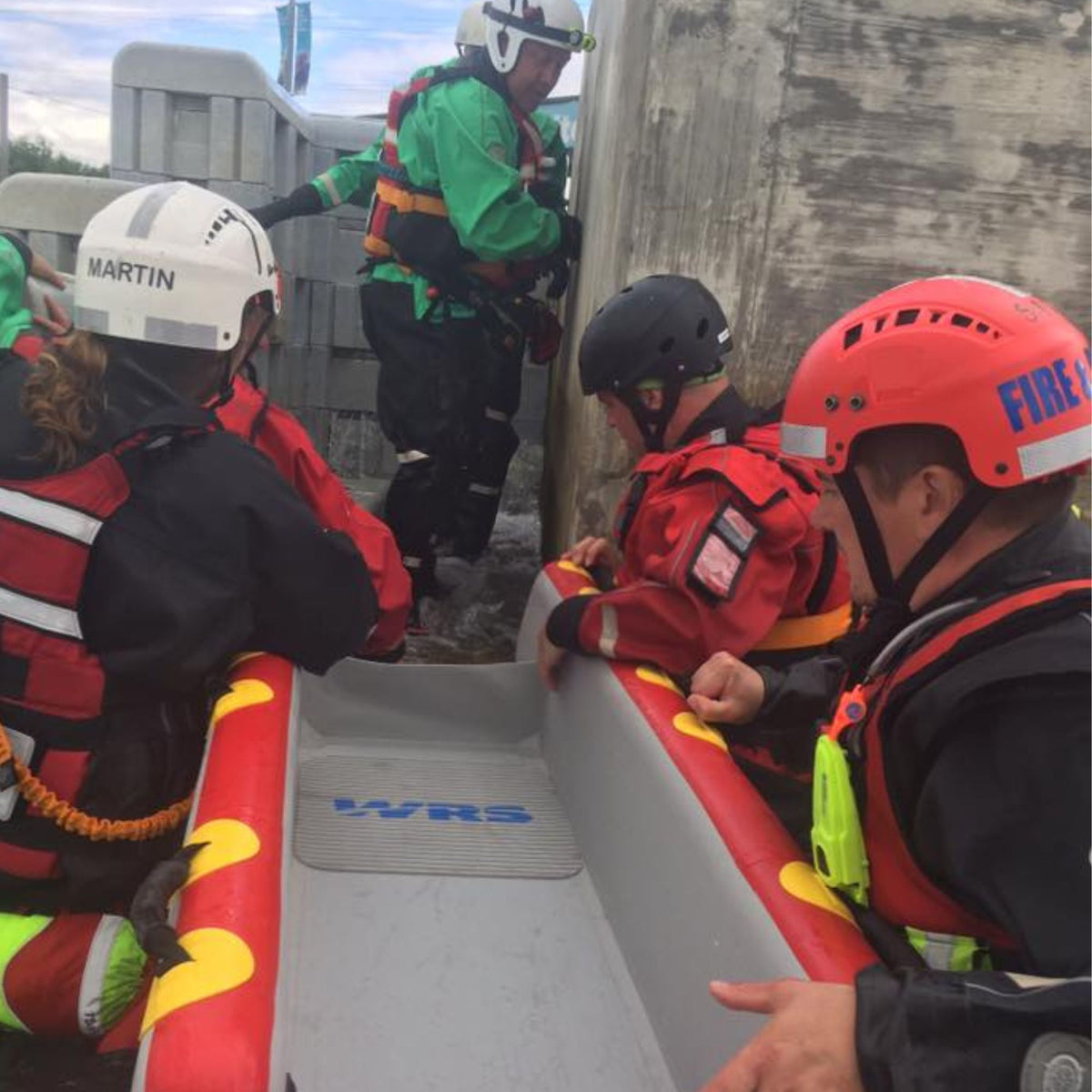 Rescue responders about to use WRS evacuation sled to rescue