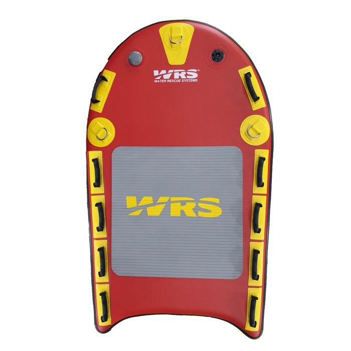 WRS Rapid D Water Rescue Board product image showing top with 10 grab handles, 3 tow rings and WRS logos