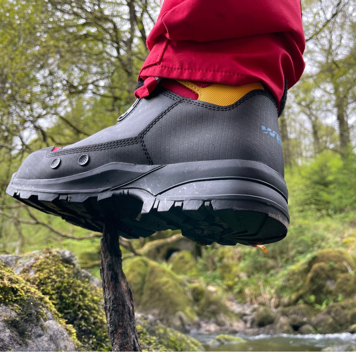 Person wearing WRS Rescue Boot Showing Rugged Durable Sole Outside